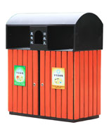 戶外鋼木雙投口垃圾桶HT-GM7130