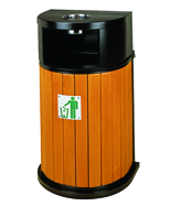 側(cè)投口圓柱形鋼木垃圾箱HT-GM6780