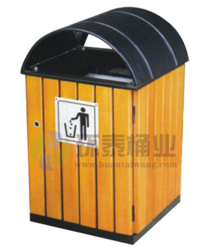 防腐木條單桶鋼木垃圾桶