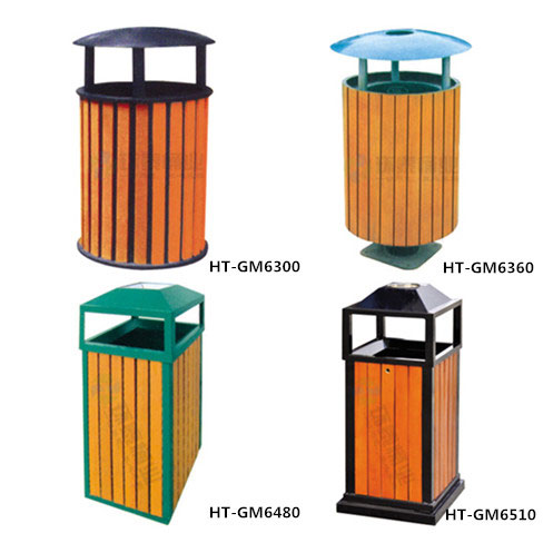 圓形防腐木鋼制垃圾桶