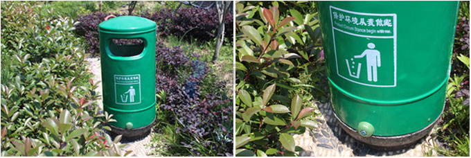 綠色圓柱造型玻璃鋼垃圾桶