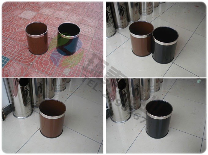 米黃色不銹鋼鋼邊雙層垃圾桶