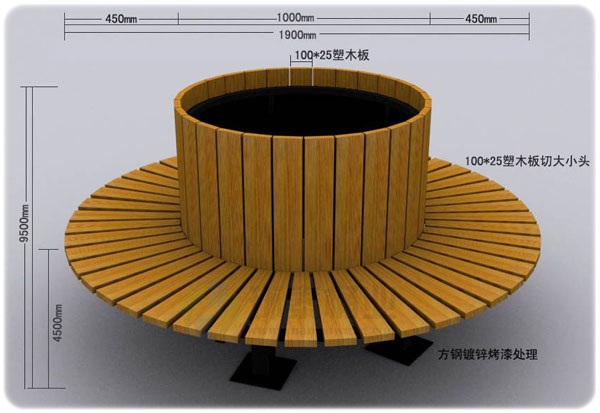 戶外鑄鐵腳烤漆防腐木圍樹椅