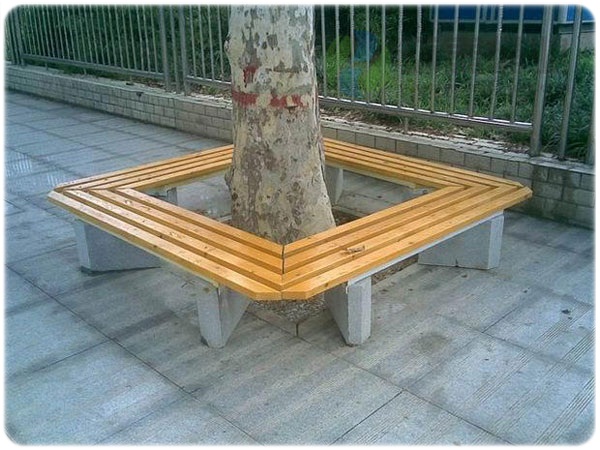 戶外無靠背防腐木圍樹椅