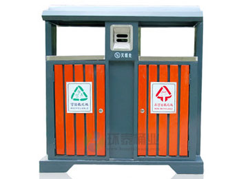 戶外方形鋼木分類垃圾桶
