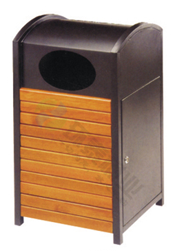 側(cè)投口帶蓋方形鋼木垃圾桶