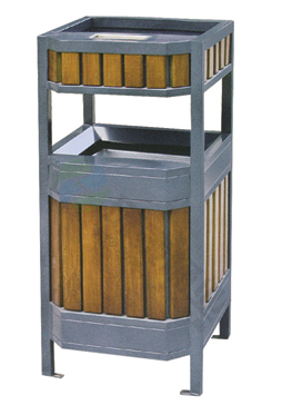 戶外長方形鋼木垃圾桶