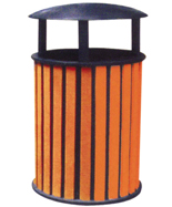 圓形防腐木鋼制垃圾桶HT-GM6300