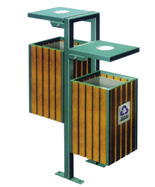 懸掛式防腐木分類鋼木垃圾桶HT-GM6530