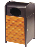 側(cè)投口帶蓋方形鋼木垃圾桶HT-GM6790